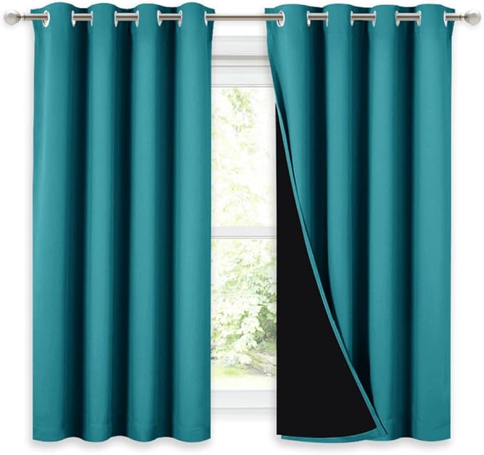 NICETOWN 100% Blackout Curtains 54 inches Long, Double-Deck Completely Blackout Window Treatment Thermal Insulated Lined Drapes for Small Window (Peacock Teal, 1 Pair, 52 inches Width Each Panel)