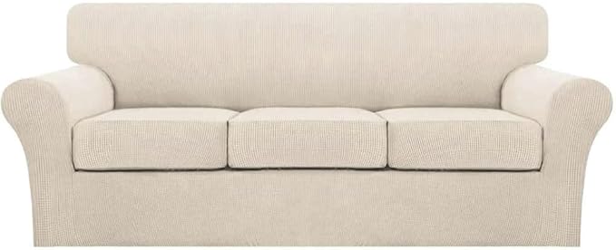 Turquoize 4 Piece Couch Cover Sofa Covers for 3 Cushion Couch Sofa Slipcovers Washable Sofa Cover for Dogs with Individual Couch Cushion Covers Feature Jacquard Fabric(3 Cushion Sofa, Biscotti Beige)