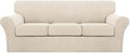 Turquoize 4 Piece Couch Cover Sofa Covers for 3 Cushion Couch Sofa Slipcovers Washable Sofa Cover for Dogs with Individual Couch Cushion Covers Feature Jacquard Fabric(3 Cushion Sofa, Biscotti Beige)