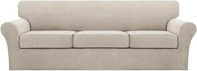 Turquoize 4 Piece Sofa Covers for 3 Cushion Couch Sofa Slipcover Soft Couch Cover for Dogs Washable Furniture Cover with 3 Individual Large Cushion Covers Feature Fabric (Large Sofa, Island Fossi)
