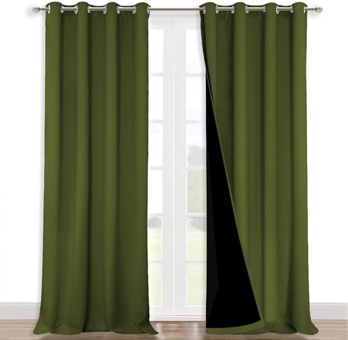 NICETOWN 100% Blackout Curtains for Windows, Pack of 2, Olive Green, 52" W x 102" L, Super Heavy-Duty Black Lined Total Darkness Drapes for Bedroom, Privacy Assured Window Treatment for Patio