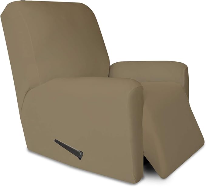 PureFit Super Stretch Chair Sofa Slipcover with Pocket – Spandex Non Slip Soft Couch Sofa Cover, Washable Furniture Protector with Elastic Bottom for Kids, Pets （Recliner, Tan）