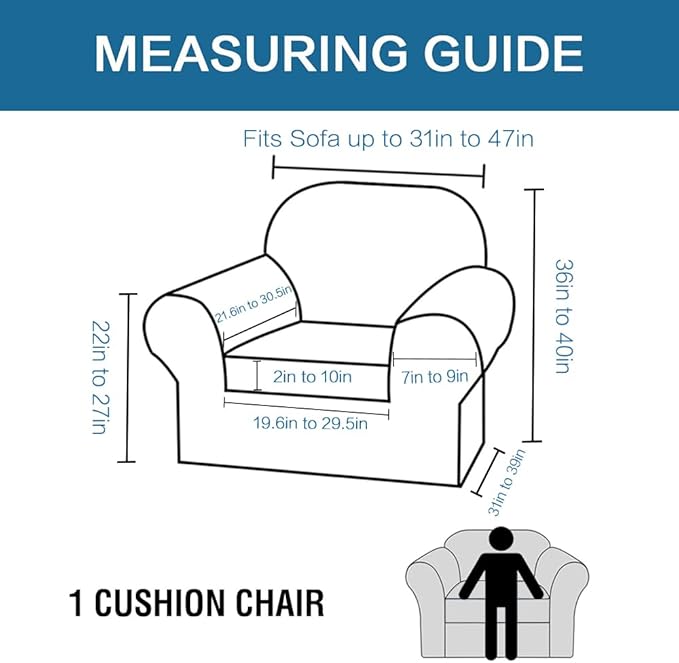 H.VERSAILTEX Armchair Slipcover Chair Cover 2 Piece Stretch Slipcovers Furniture Protector with Elastic Bottom Fit Armchair Width Up to 47 Inch, Stretch Spandex Jacquard Fabric(Chair, Sand)