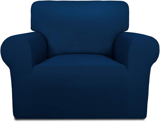 PureFit Super Stretch Chair Sofa Slipcover – Spandex Non Slip Soft Couch Sofa Cover, Washable Furniture Protector with Non Skid Foam and Elastic Bottom for Kids, Pets （Chair, Navy）