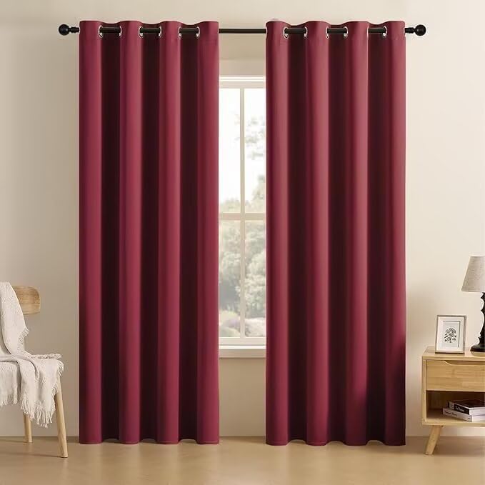 Joydeco Blackout Curtains for Bedroom 84 inch Long 2 Panels, Thermal Insulated Room Darkening Curtains with Grommets, Soft Window Drapes for Living Room (W52 x L84 Inch, Burgundy Red)