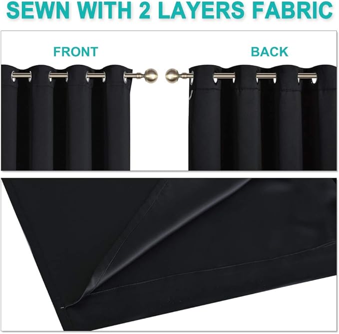 NICETOWN High-End Thermal Kitchen Curtains, Full Blackout Curtains 84 Inches Long for Dining Room, Soundproof Window Treatment Drapes for Hall Room, Black, 37" Wide Per Panel, Set of 2 Panels