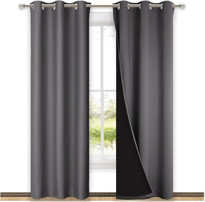 NICETOWN Room Warming Blackout Curtains 80 inches Long, Full Light Blocking Drapes with Black Liner for Nursery, Thermal Insulated Draperies for Hall, Villa (Grey, 2 Pieces, 42" Wide Each Panel)