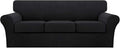 Turquoize 4 Piece Sofa Covers for 3 Cushion Couch Sofa Slipcover Soft Couch Cover for Dogs Washable Furniture Cover with 3 Individual Large Cushion Covers Feature Fabric (Large Sofa, Black)