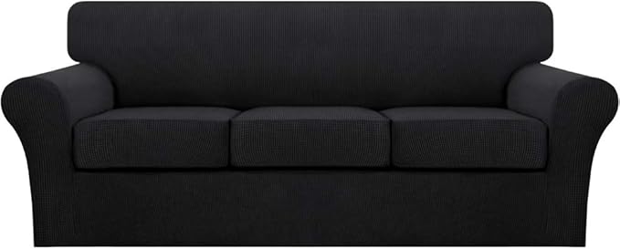 Turquoize 4 Piece Sofa Covers for 3 Cushion Couch Sofa Slipcover Soft Couch Cover for Dogs Washable Furniture Cover with 3 Individual Large Cushion Covers Feature Fabric (Large Sofa, Black)