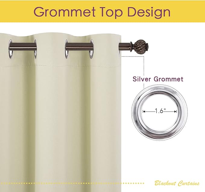 NICETOWN Room Darkening Curtain Panels for Living Room, Thermal Insulated Grommet Room Darkening Draperies/Drapes for Window (Beige, 2 Panels, W42 x L45 -Inch)