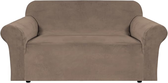 H.VERSAILTEX Stretch Velvet Loveseat Covers for 2 Cushion Couch Covers for Living Room Sofa Covers Slipcovers with Non Slip Straps Bottom, Ultra Thick Comfy Velour (Width 58"-72", Coco Mocha)