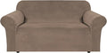 H.VERSAILTEX Stretch Velvet Loveseat Covers for 2 Cushion Couch Covers for Living Room Sofa Covers Slipcovers with Non Slip Straps Bottom, Ultra Thick Comfy Velour (Width 58"-72", Coco Mocha)