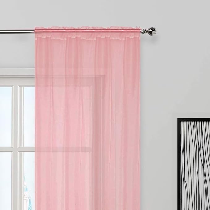 SpaceDresser Sheer Voile Window Treatment Rod Pocket Curtain Panels for Kitchen Bedroom Living Room Drapes Sunlight Filtering Privacy Semi Home Decor Assorted Colors Sizes (Blush, 52 W x 96 L)