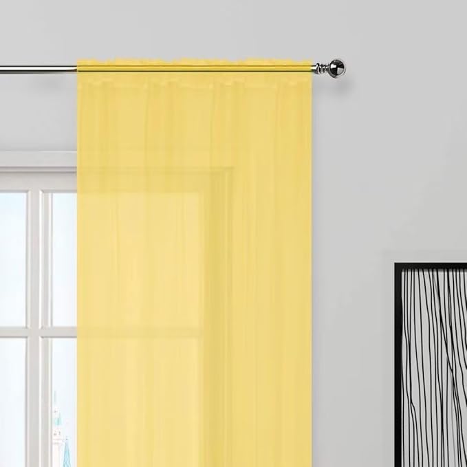 SpaceDresser Basic Rod Pocket Sheer Voile Window Curtain Panels Yellow 1 Pair 2 Panels 52 Width 36 Inch Long for Kitchen Bedroom Children Living Room Yard（Yellow, 52W x 36L）