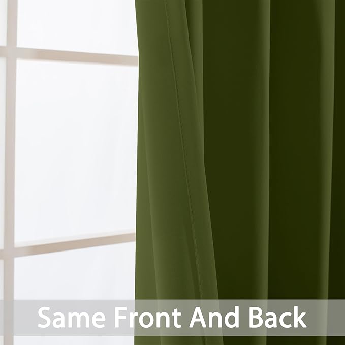 Yakamok Blackout Curtains for Bedroom,Thermal Insulated Blackout Grommet Top Drapes for Living Room, Olive Green,38x84 Inch, 2 Panels