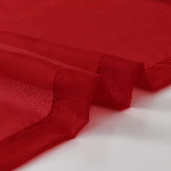 SpaceDresser Basic Rod Pocket Sheer Voile Window Curtain Panels Christmas Red 1 Pair 2 Panels 52 Width 36 Inch Long for Kitchen Bedroom Children Living Room Yard（Christmas Red, 52W x 36L）