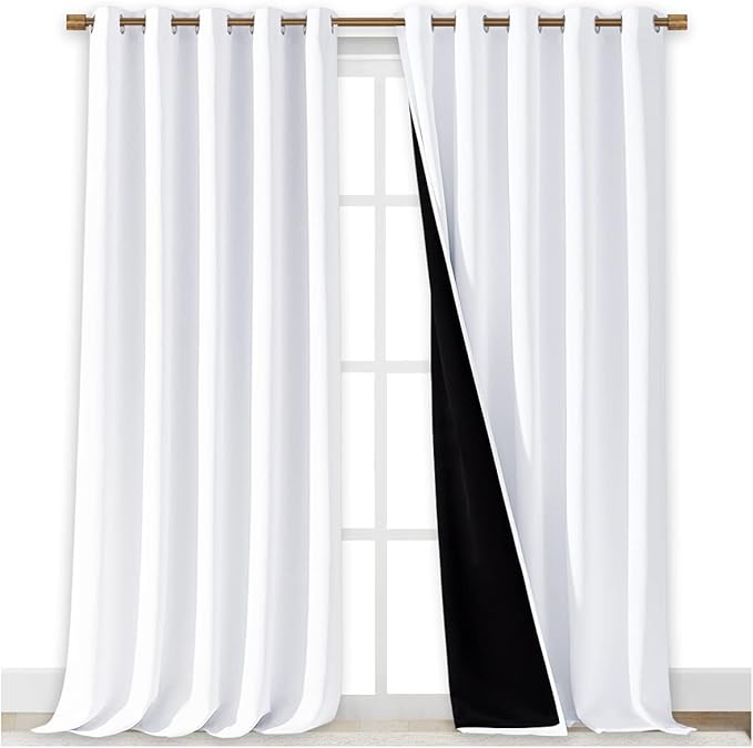NICETOWN Full Shading Cold Blocking Curtains for Windows, Super Heavy-Duty Black Lined Blackout Curtains for Bedroom, Privacy Assured Window Treatment (White, Pack of 2, 70 inches W x 95 inches L)