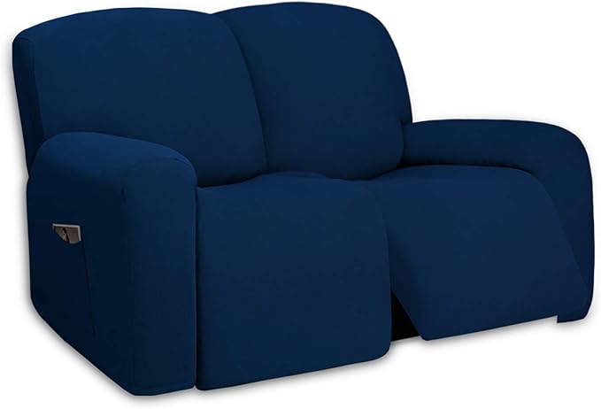 PureFit Super Stretch Loveseat Recliner Sofa Couch Cover with Pocket – 2 Seats Non Slip Soft Sofa Slipcover, Washable Reclining Furniture Protector for Kids, Pets (Recliner Loveseat, Navy)