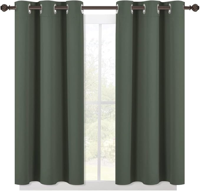 NICETOWN Short Blackout Curtains Noise Reducing, Thermal Insulated and Privacy Room Darkening Drape Panels for Boy's Guest Room Door Small Short Window (Dark Mallard, 2 Panels, W42 x L45 -Inch)