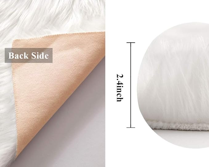 MIULEE Fluffy Rug Soft Shaggy Faux Fur Area Rug Luxury Plush Rectangle Carpet for Christmas Decor Bedroom Living Room Sofa Chair 2 x 3 Feet, White