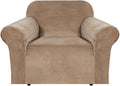 H.VERSAILTEX Stretch Velvet Armchair Cover Couch Covers 1 Cushion Chair Slipcover for Living Room Furniture Cover Crafted from Thick Comfy Rich Velour (Chair 31"-49", Camel)