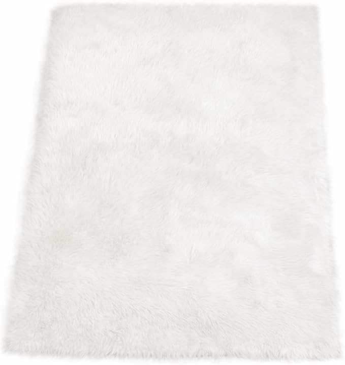 Goolela White Area Rug 5x7 Fluffy Fuzzy Furry Sheepskin Rug for Bedroom Living Room Faux Fur Shaggy Soft Washable Rectangle