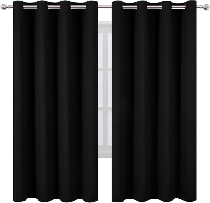 LEMOMO Blackout Curtains 66 x 72 Inch Long Black Curtains Set of 2 Panels Room Darkening Curtains for Bedroom and Living Room