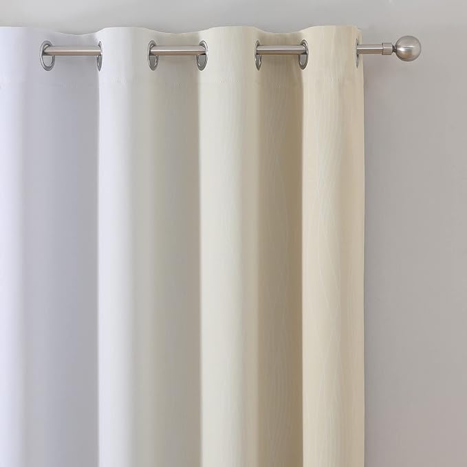 Estelar Textiler Full Room Darkening Blackout Curtains 72 Inch Length 2 Panels Set, Ombre Greyish White and Beige Thermal Insulated Full Light Blocking Grommet Blackout Drapes for Bedroom, 52Wx72L