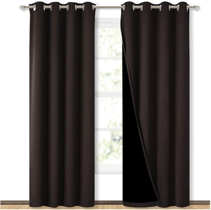 NICETOWN High End Thermal Curtains, Full Blackout Curtains 84 inches Long for Dining Room, Soundproof Window Treatment Drapes for Hall Room, Brown, 52 inches Wide Per Panel, Set of 2 Panels
