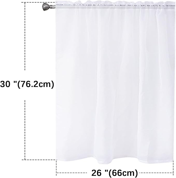 SpaceDresser White Kitchen Sheer Valance Curtains 24 Inch, Voile Sheer Cafe Curtains for Bathroom Farmhouse Country Light Filtering Short Window Curtain 1 Pair 2 Panels(White,26 W x 24 L)