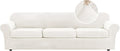 H.VERSAILTEX Modern Velvet Plush 4 Piece High Stretch Sofa Slipcover Furniture Protector Form Fit Velvet Extra Large Sofa Cover for 3 Cushion Couch Width Up to 105 Inch (XL Sofa, Porcelain White)