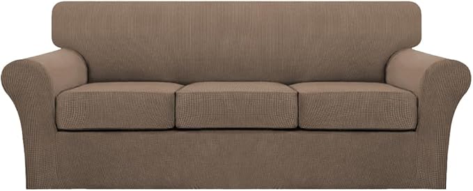 Turquoize 4 Piece Sofa Covers for 3 Cushion Couch Sofa Slipcover Soft Couch Cover for Dogs-Washable Sofa Furniture Cover with 3 Individual Cushion Covers (3 Cushion Sofa, Macchiato)