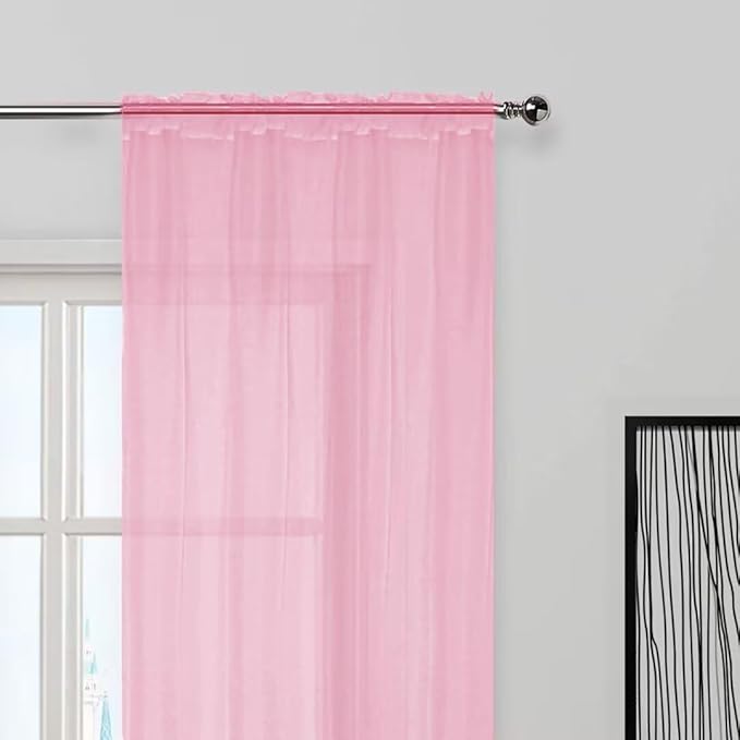 SpaceDresser Sheer Voile Window Treatment Rod Pocket Curtain Panels for Kitchen Bedroom Living Room Drapes Sunlight Filtering Privacy Semi Home Decor Assorted (Light Pink, 52 W x 84 L)