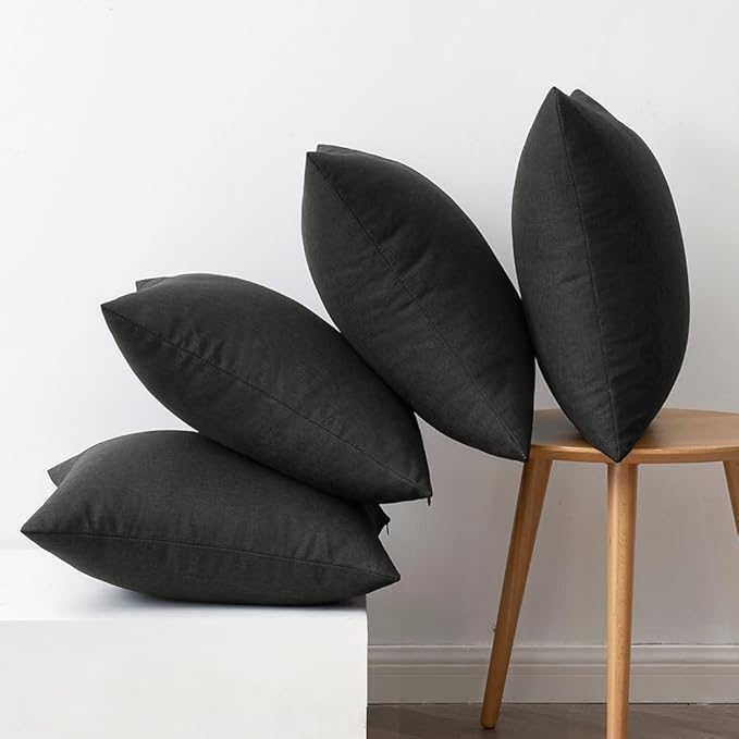 MIULEE Pack of 4 Decorative Outdoor Throw Pillow Covers Linen Waterproof Pillow Covers Farmhouse Cushion Cases for Patio Garden Tent Balcony Couch Sofa 16x16 inch Black