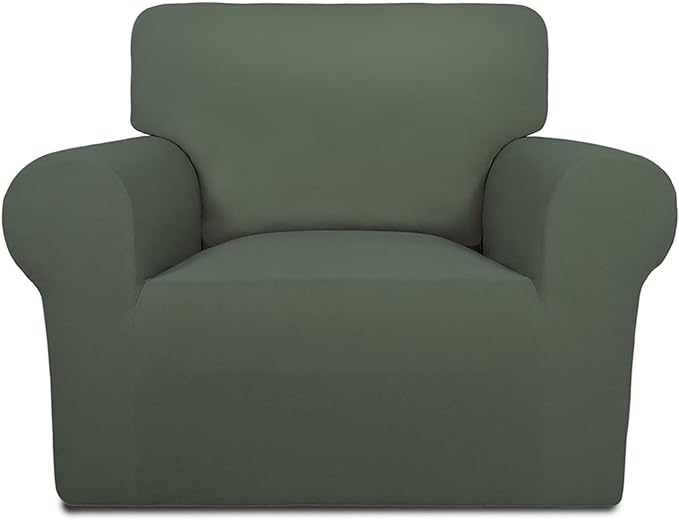 PureFit Super Stretch Chair Sofa Slipcover – Spandex Non Slip Soft Couch Sofa Cover, Washable Furniture Protector with Non Skid Foam and Elastic Bottom for Kids, Pets （Chair, Grayish Green）