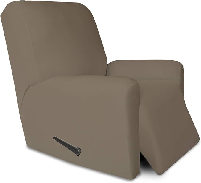 PureFit Super Stretch Chair Sofa Slipcover with Pocket – Spandex Non Slip Soft Couch Sofa Cover, Washable Furniture Protector with Elastic Bottom for Kids, Pets （Recliner, Natural）
