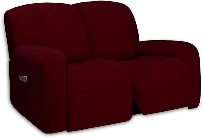 PureFit Super Stretch Loveseat Recliner Sofa Couch Cover with Pocket – 2 Seats Non Slip Soft Sofa Slipcover, Washable Reclining Furniture Protector for Kids, Pets (Recliner Loveseat, Wine)