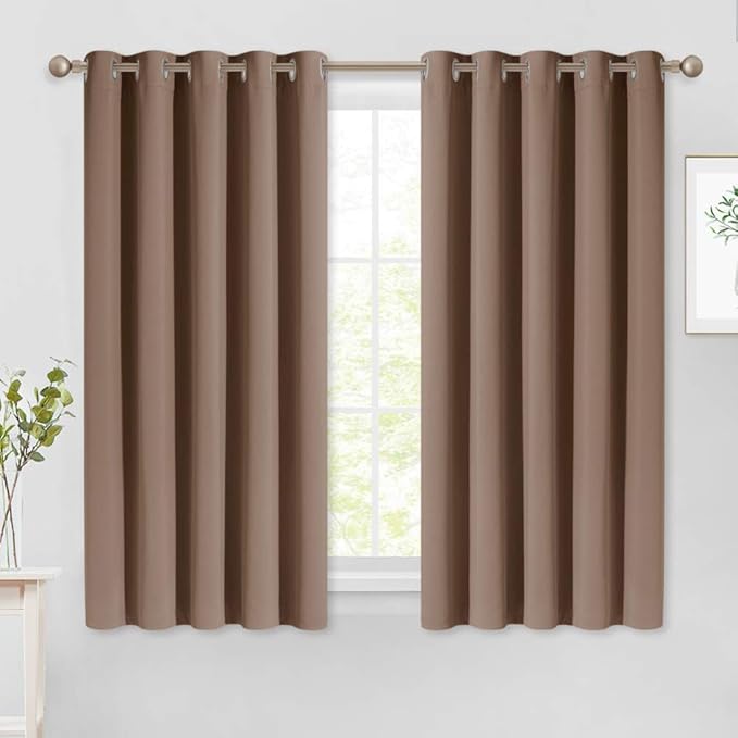 NICETOWN Blackout Window Curtains and Drapes for Kitchen, Window Treatment Thermal Insulated Solid Grommet Blackout Drapery Panels (Set of 2, 70 by 54 inches, Cappuccino)