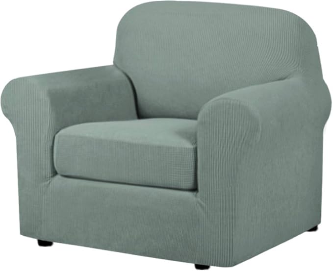 H.VERSAILTEX 2-Piece Spandex Stretch Sofa Slipcover for Chair, Anti-Slip Rich Lycra Knitted Jacquard Sofa Cover Machine Washable Furniture Protector, Solid Cyan, 1 Seater