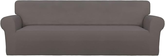 PureFit Super Stretch 4 Seater Sofa Slipcover – Spandex Non Slip Soft Couch Sofa Cover, Washable Furniture Protector with Non Skid Foam and Elastic Bottom for Kids, Pets （XX Large, Taupe）