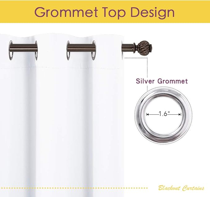 NICETOWN 50% Blackout White Curtain Set - Modern Design Solid Grommet Draperies/Drapes for Living Room, Window Dressing for Patio Door (2 Panels, 42 by 72)