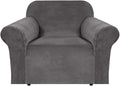 H.VERSAILTEX Stretch Velvet Armchair Cover Couch Covers 1 Cushion Chair Slipcover for Living Room Furniture Cover Crafted from Thick Comfy Rich Velour (Chair 31"-49", Gray)