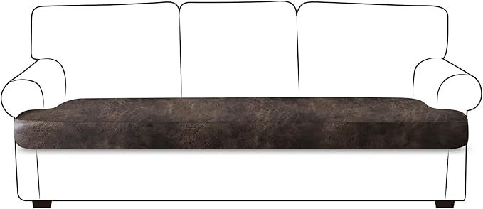 Leather Look Couch Cushion Covers Sofa Seat Slipcovers Sets Couches Furniture Protector for Sectional Armchair Loveseat Pets Kids Stretch Spandex Fabric (1 T-Cushion Sofa, Brown)