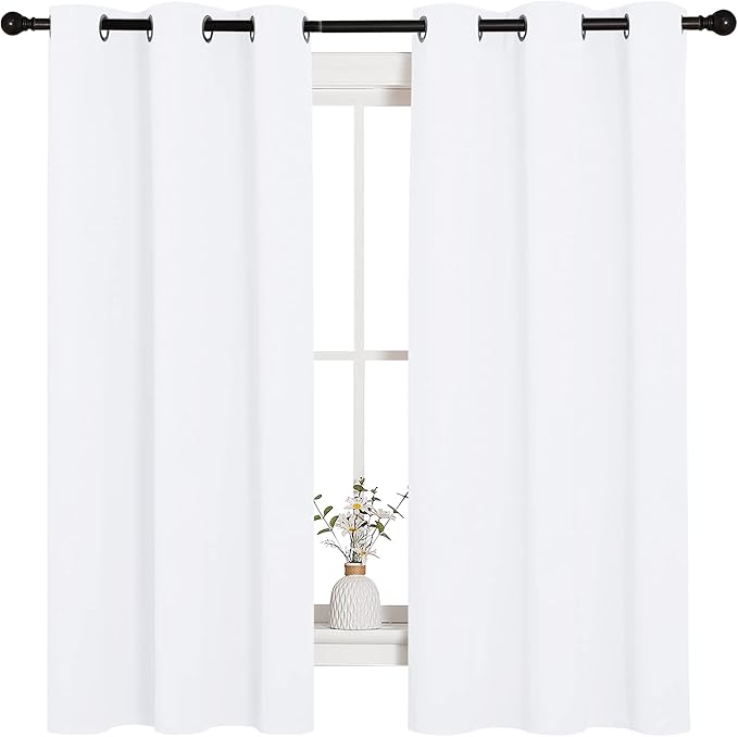 NICETOWN White Window Curtain Panels - 50% Light Blocking Curtains for Bedroom & Dining Room Window (Set of 2, 42 inches x 63 inches)