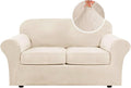 H.VERSAILTEX 3 Piece Stretch Sofa Covers Couch Covers for 2 Cushion Couch Loveseat Covers Width Up to 72 Inch Feature Thick Soft Stay in Place (Medium Sofa, Cream)