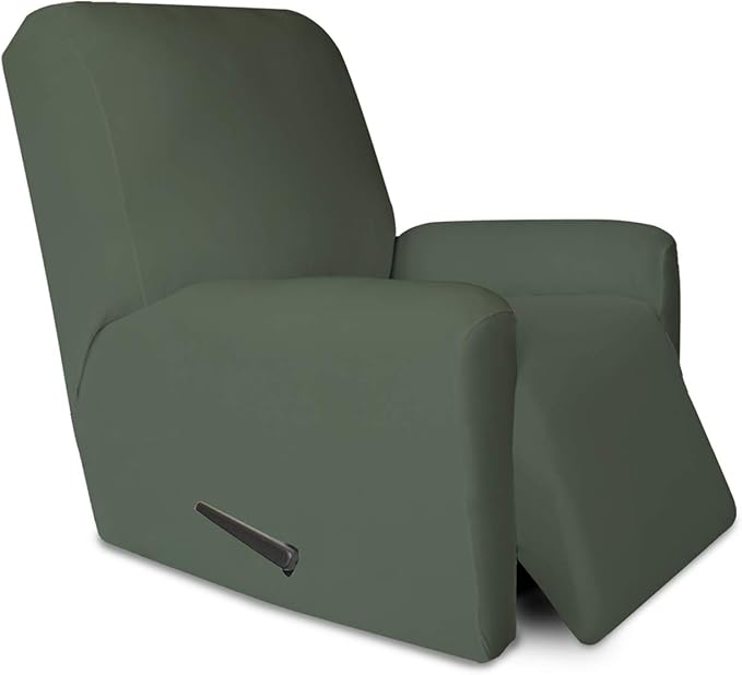 PureFit Super Stretch Chair Sofa Slipcover with Pocket – Spandex Non Slip Soft Couch Sofa Cover, Washable Furniture Protector with Elastic Bottom for Kids, Pets （Recliner, Grayish Green）