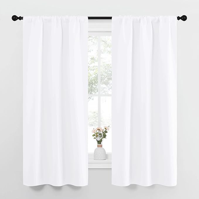 NICETOWN White Curtains for Bedroom, Short Curtains & Draperies for Small Window, Home Decoration Draperies (34 in x 63 in (W x L), 2 PCs)