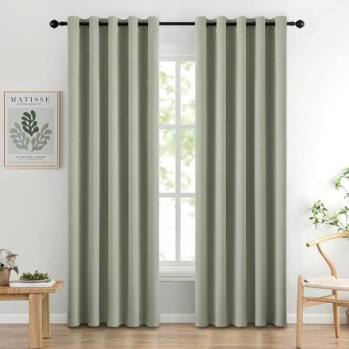 MIULEE Room Darkening Curtains Thermal Insulated Drapes Solid Window Treatment Set Grommet Top Light Blocking Blackout Curtain for Living Room/Bedroom 2 Panels 66 x 84 inch Sage Green
