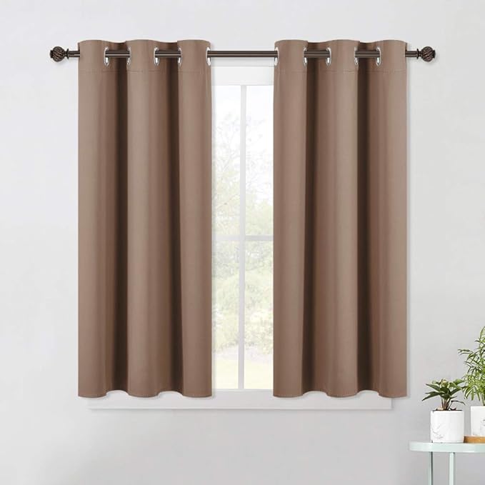 NICETOWN Blackout Window Curtains and Drapes for Kitchen, Window Treatment Thermal Insulated Solid Grommet Blackout Drapery Panels (Set of 2 Panels, 42 by 45 Inch, Cappuccino)