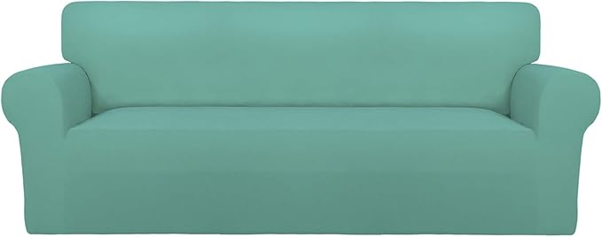 PureFit Super Stretch Sofa Slipcover – Spandex Non Slip Soft Couch Sofa Cover, Washable Furniture Protector with Non Skid Foam and Elastic Bottom for Kids, Pets （Sofa, Cyan）